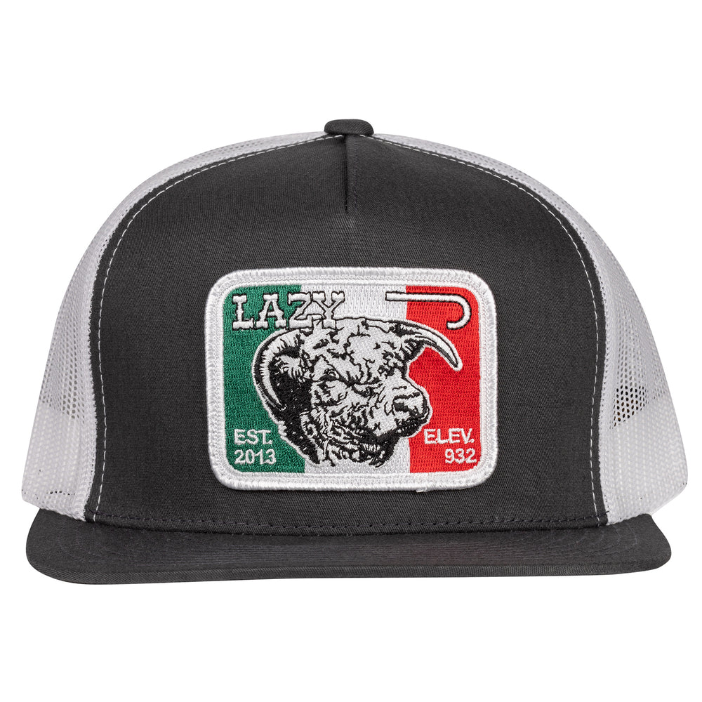 
                      
                        Lazy J Ranch Grey & White Mexico Bull Classic Five Panel Trucker Hat
                      
                    