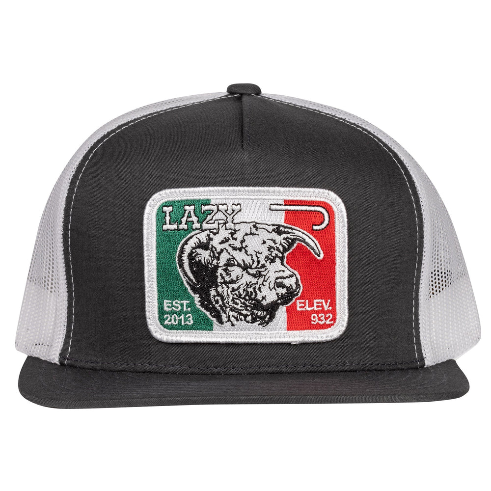 
                  
                    Lazy J Ranch Charcoal Grey & White Mexico Elevation Classic Five Panel Trucker Hat-Lazy J Ranch Wear
                  
                