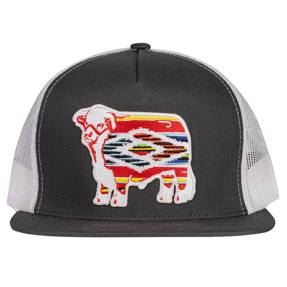 
                      
                        Lazy J Ranch Grey & White Serape Bull Classic Five Panel Trucker Hat
                      
                    