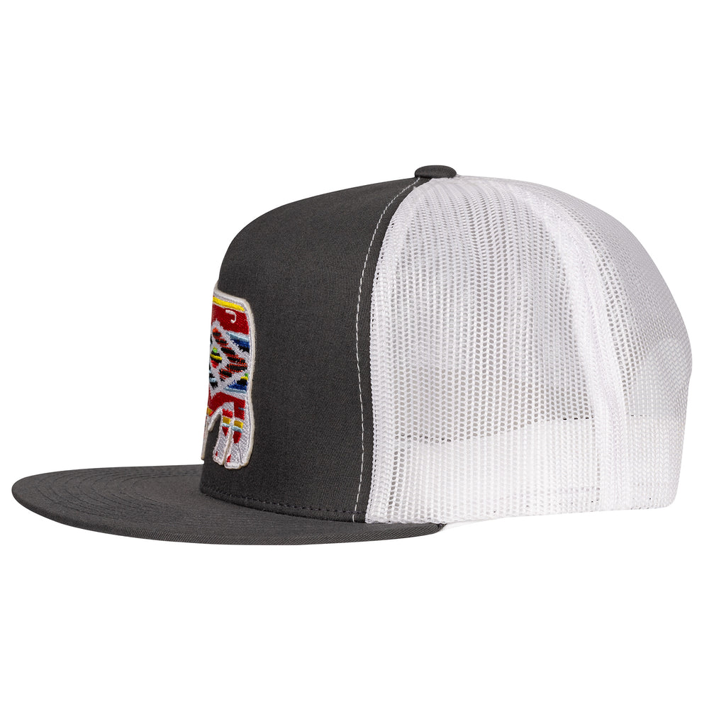 
                      
                        Lazy J Ranch Grey & White Serape Bull Classic Five Panel Trucker Hat
                      
                    