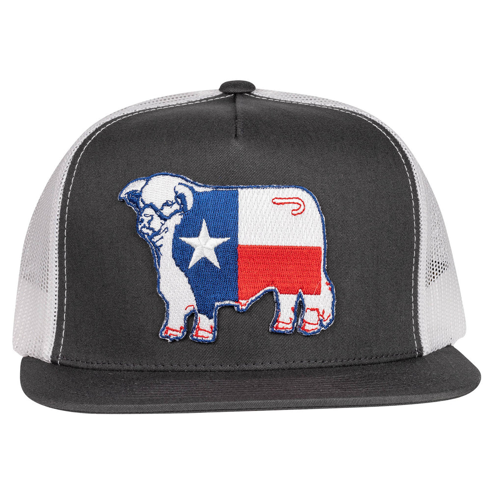 
                      
                        Lazy J Ranch Dark Grey & White Texas Flag Bull Classic Five Panel Trucker Hat
                      
                    