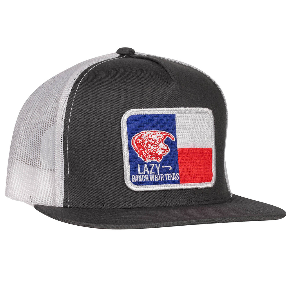 
                      
                        Lazy J Ranch Grey & White Texas Flag Elevation Classic Five Panel Trucker Hat
                      
                    