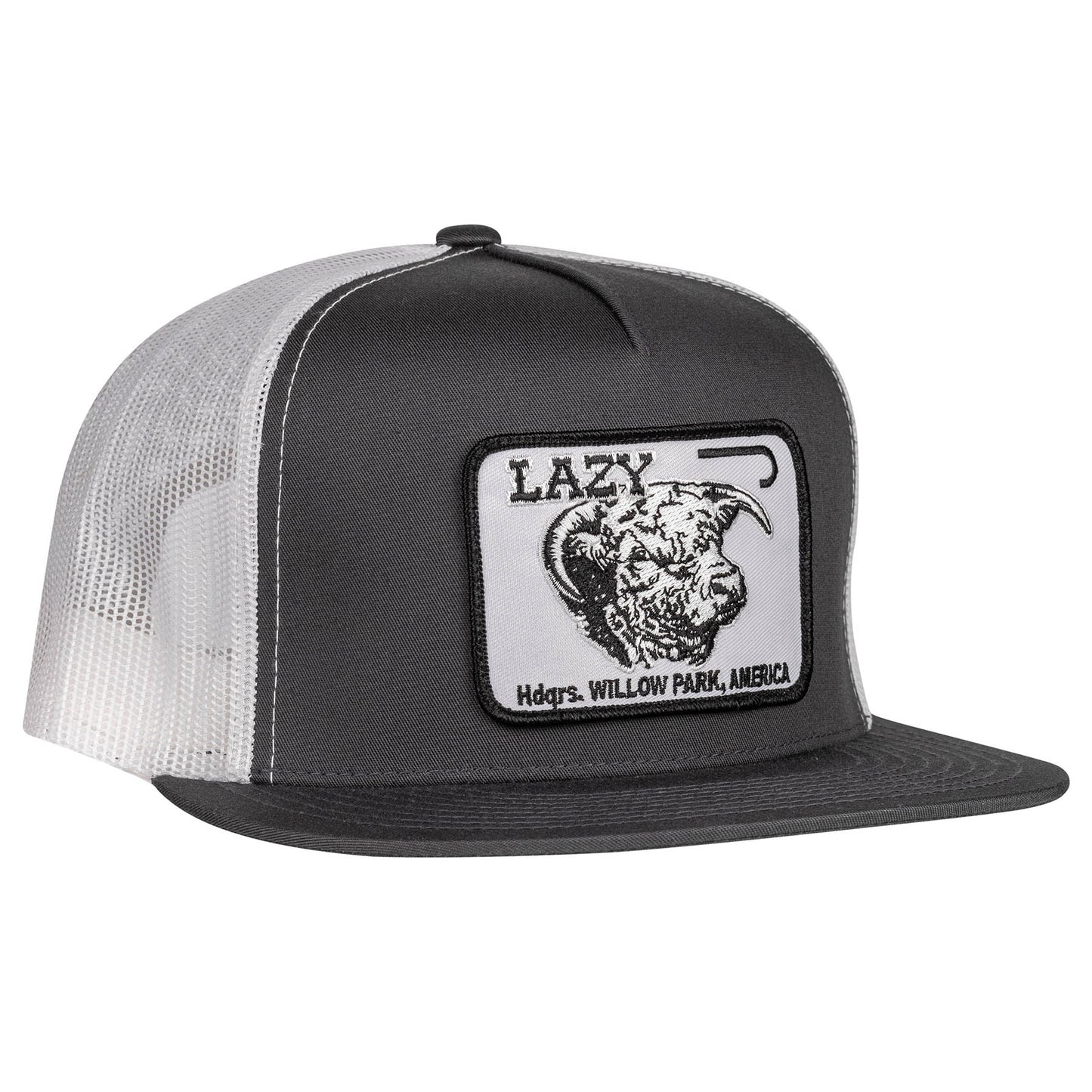 Lazy J Ranch Dark Grey & White Willow Cattle Headquarters Classic Five Panel Trucker Hat-GRYWHT4WILL