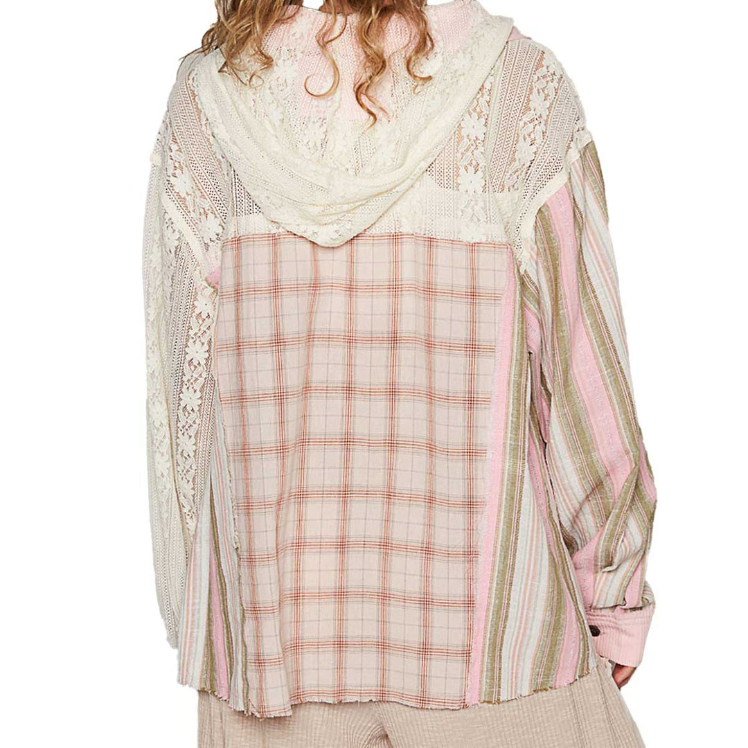 Pol Clothing Women's Relaxed Fit Plaid Shirt w/ Hood