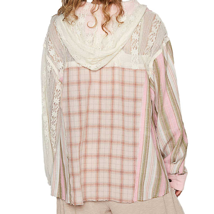 Pol Clothing Women's Relaxed Fit Plaid Shirt w/ Hood