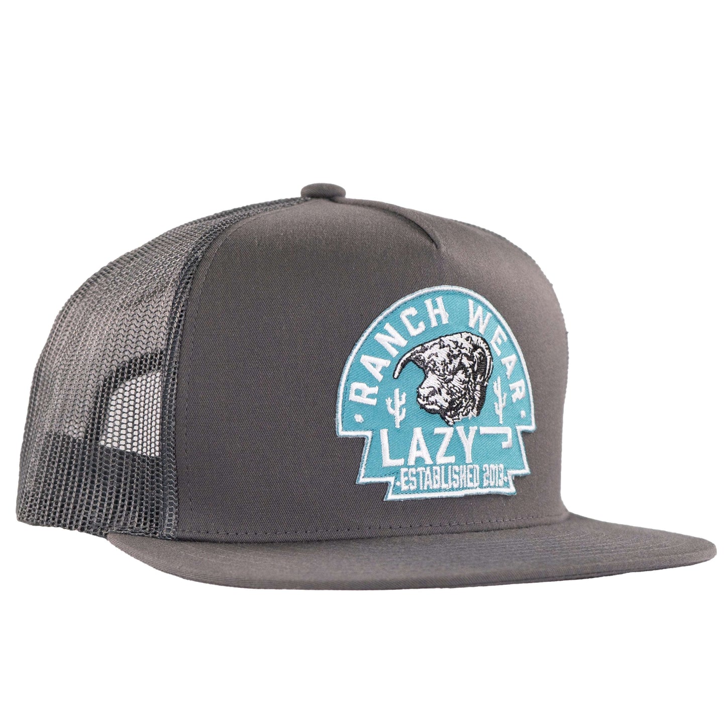 Lazy J Ranch Charcoal Grey Turquoise Arrowhead Classic Five Panel Trucker Hat-Lazy J Ranch Wear