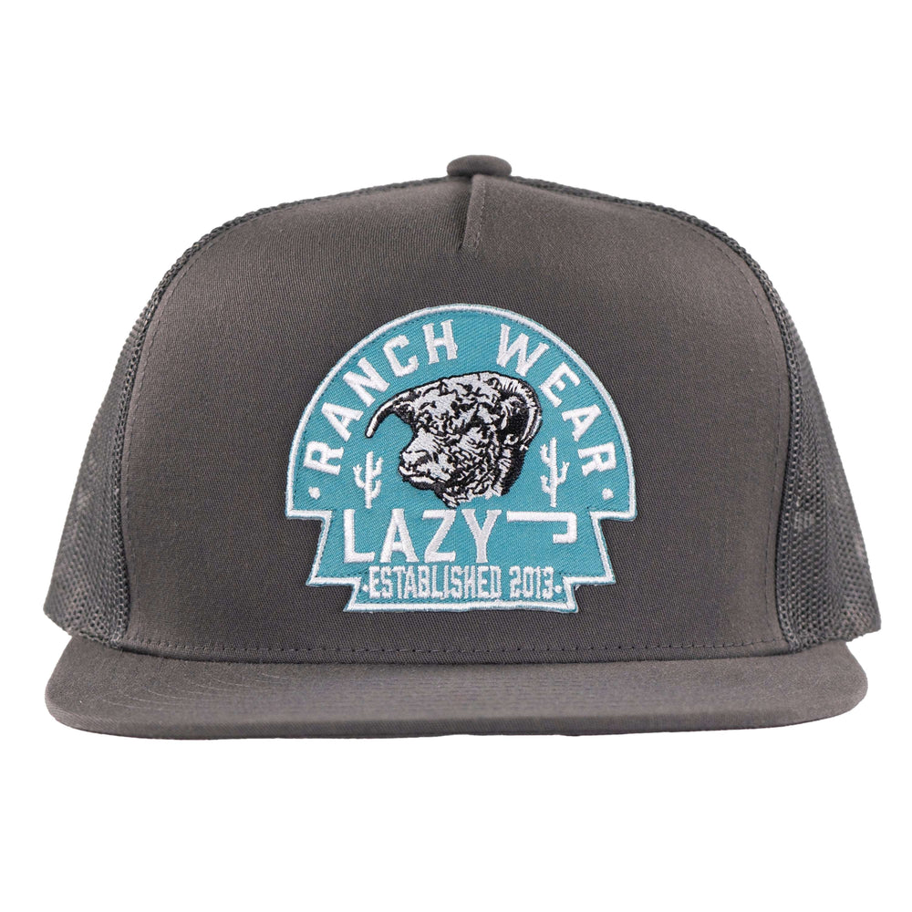 
                  
                    Lazy J Ranch Charcoal Grey Turquoise Arrowhead Classic Five Panel Trucker Hat-Lazy J Ranch Wear
                  
                