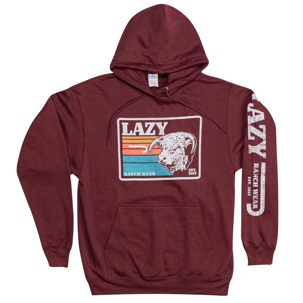 Lazy J Ranch Sunset Retro Pullover Hoodie - Maroon