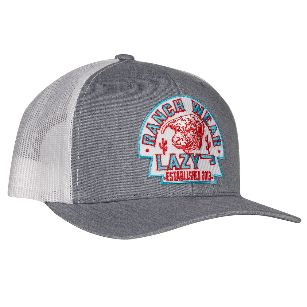 Lazy J Ranch Heather Grey & White Turquoise Arrowhead Mid Profile Trucker Hat-HEATHWHT3AH