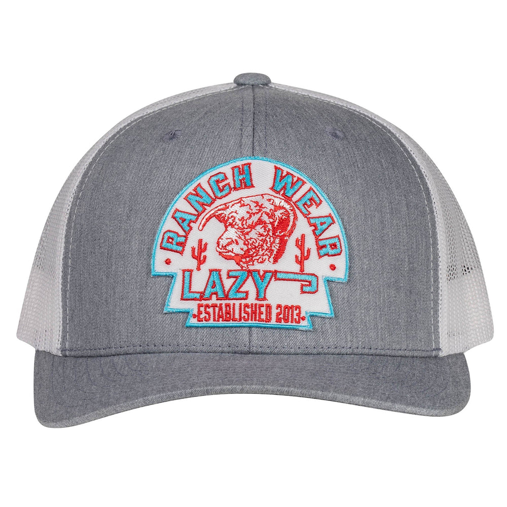 
                  
                    Lazy J Ranch Heather Grey & White Turquoise Arrowhead Mid Profile Trucker Hat-Lazy J Ranch Wear
                  
                