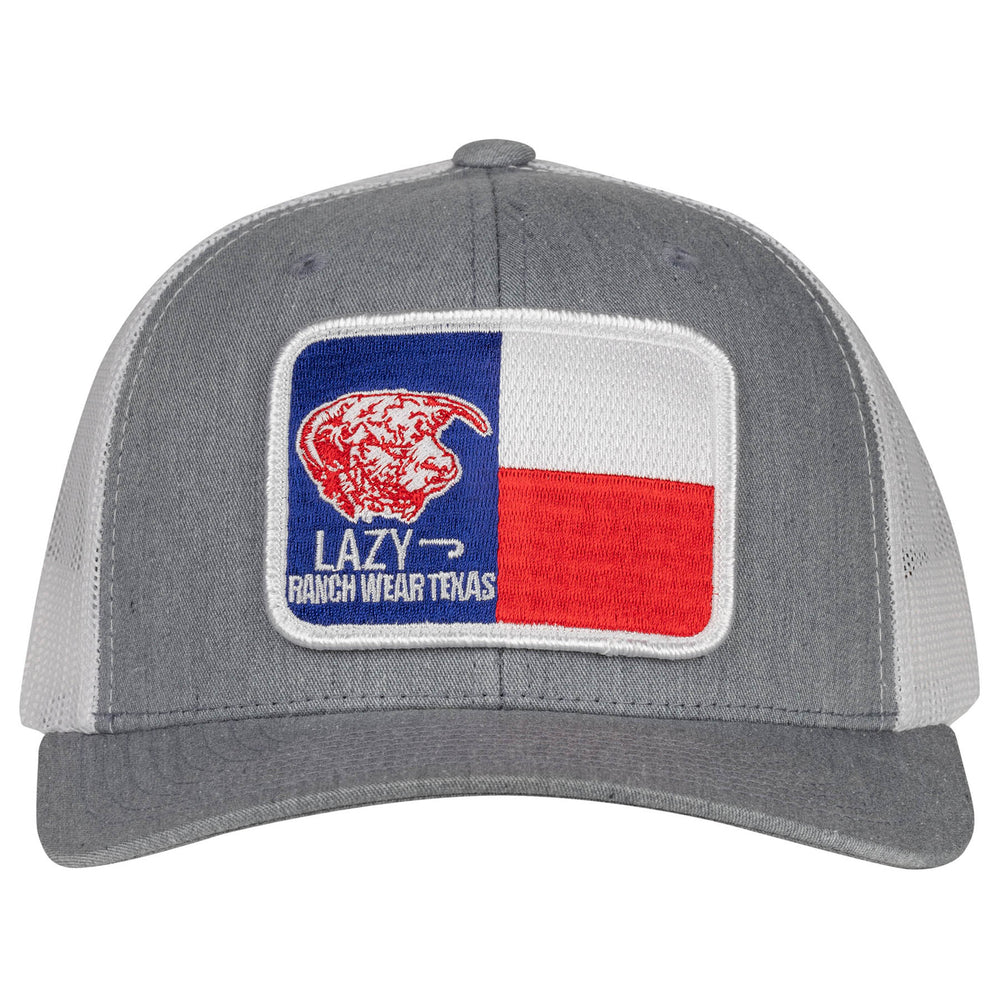 
                      
                        Lazy J Ranch Heather Grey & White Texas Flag Elevation Mid Profile Trucker Hat
                      
                    