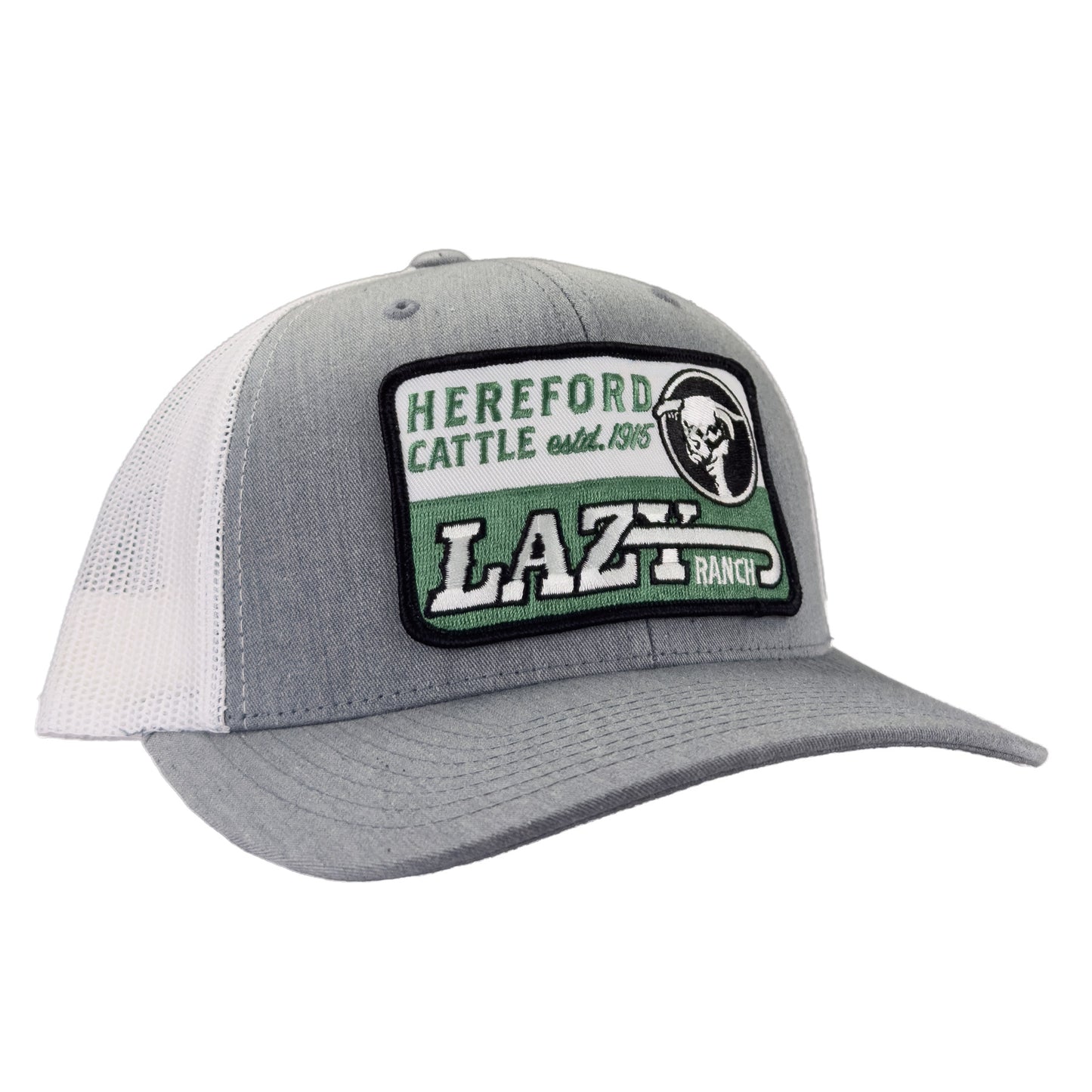 Lazy J Ranch Heather Grey & White Mid Profile Trucker Hat - Multiple Patches-HTHWHT1-SHAFTER