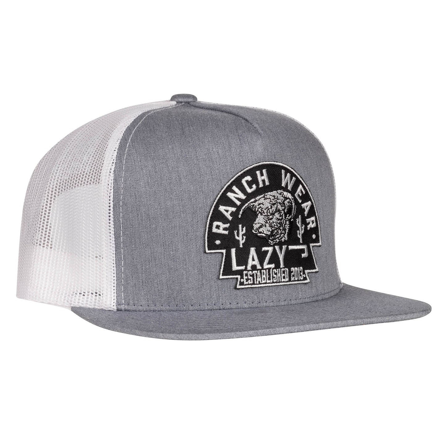 Lazy J Ranch Heather & White Black Arrowhead Classic Five Panel Trucker Hat-Patches-HTHWHT4AH