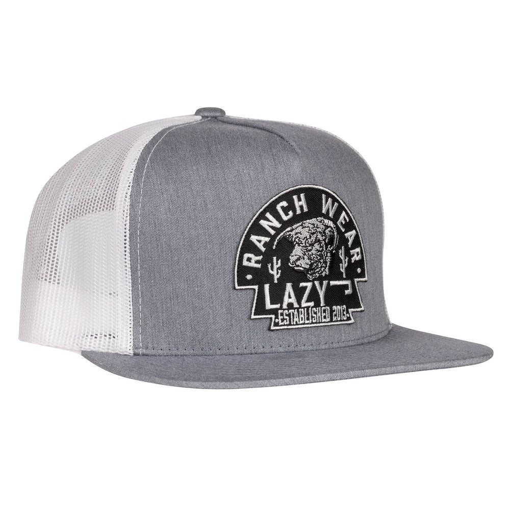 
                  
                    Lazy J Ranch Heather Grey & White Black Arrowhead Classic Five Panel Trucker Hat-HTHWHT4ARR
                  
                