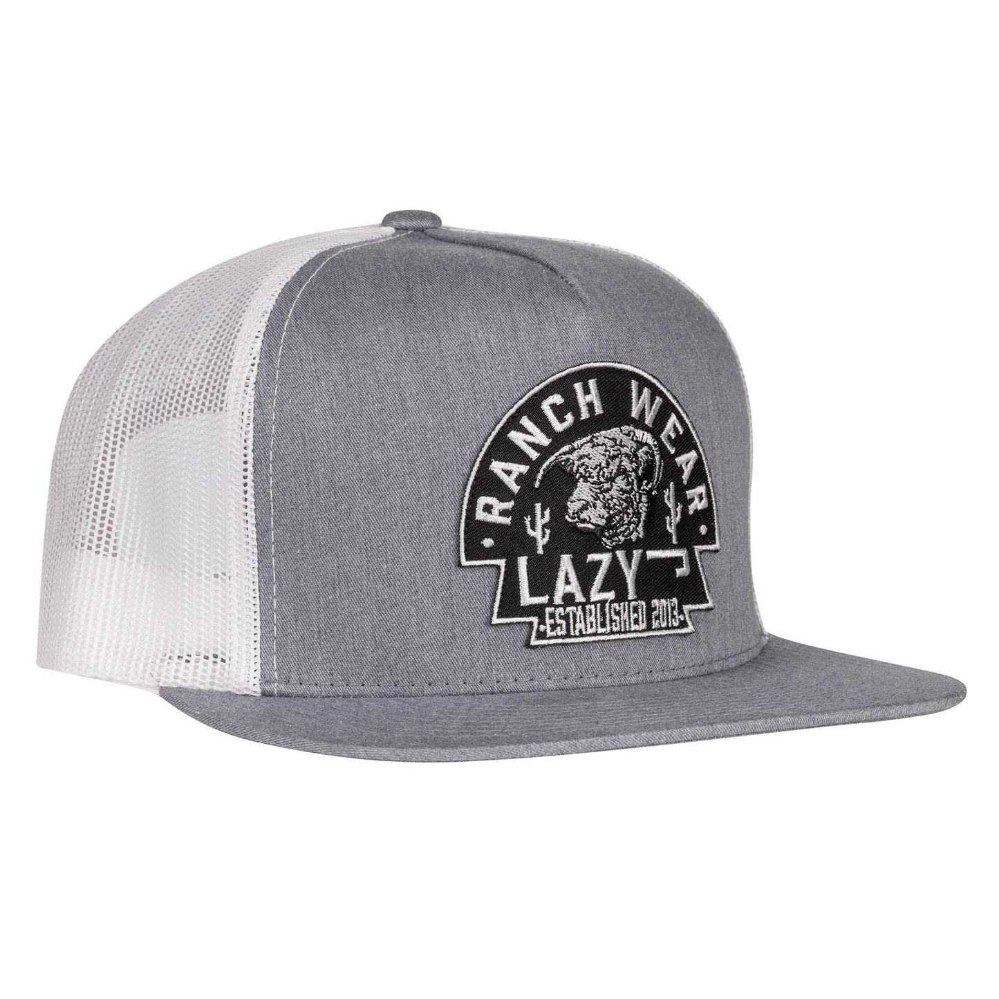 Lazy J Ranch Heather Grey & White Black Arrowhead Classic Five Panel Trucker Hat-Lazy J Ranch Wear