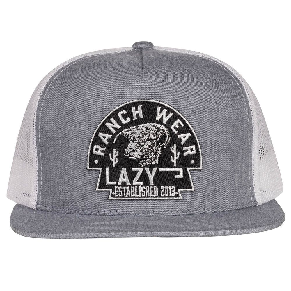 
                      
                        Lazy J Ranch Heather & White Black Arrowhead Classic Five Panel Trucker Hat-Patches-HTHWHT4AH
                      
                    