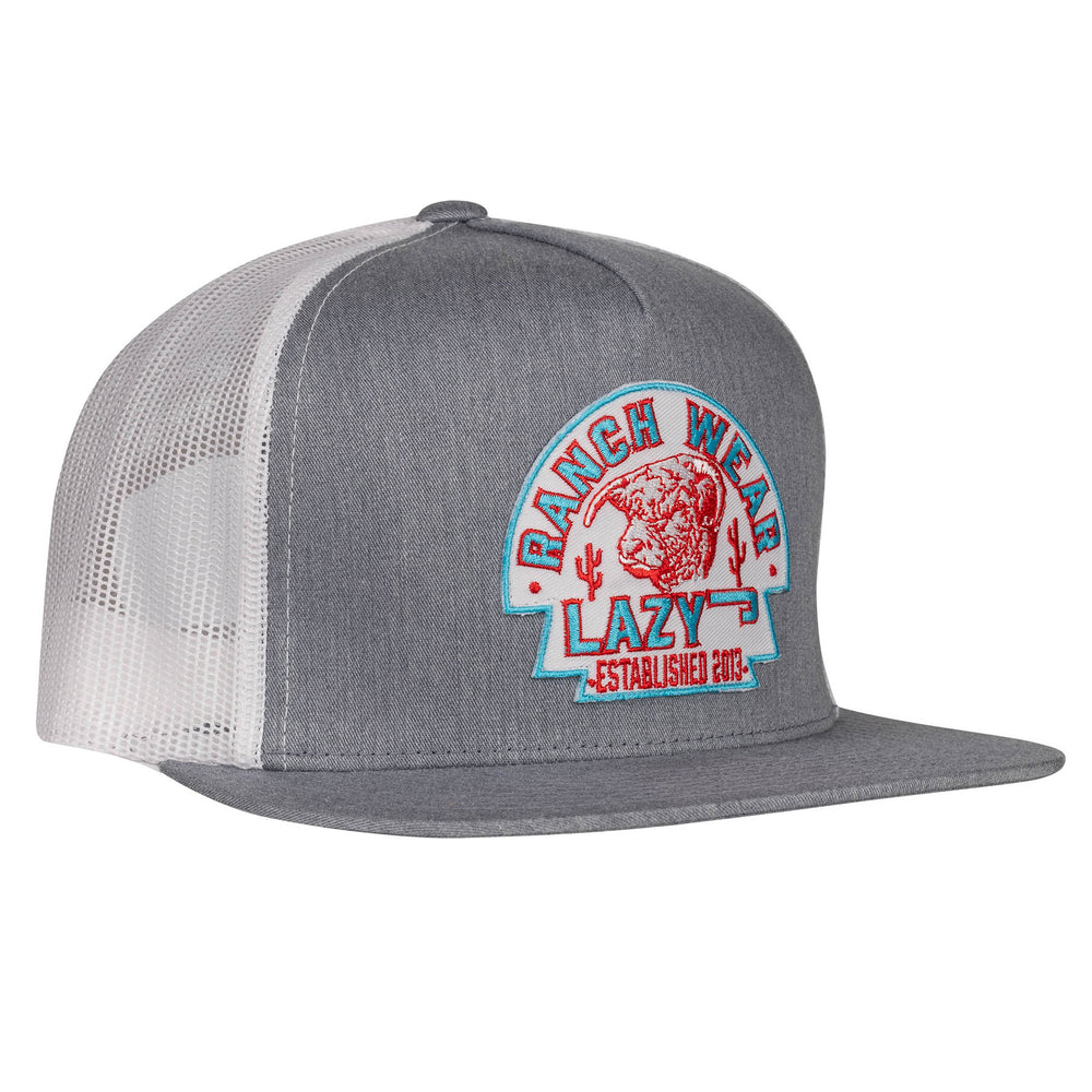 Lazy J Ranch Heather Grey & White Turquoise Arrowhead Classic Five Panel Trucker Hat-High Profile-HTHWHT4ARR