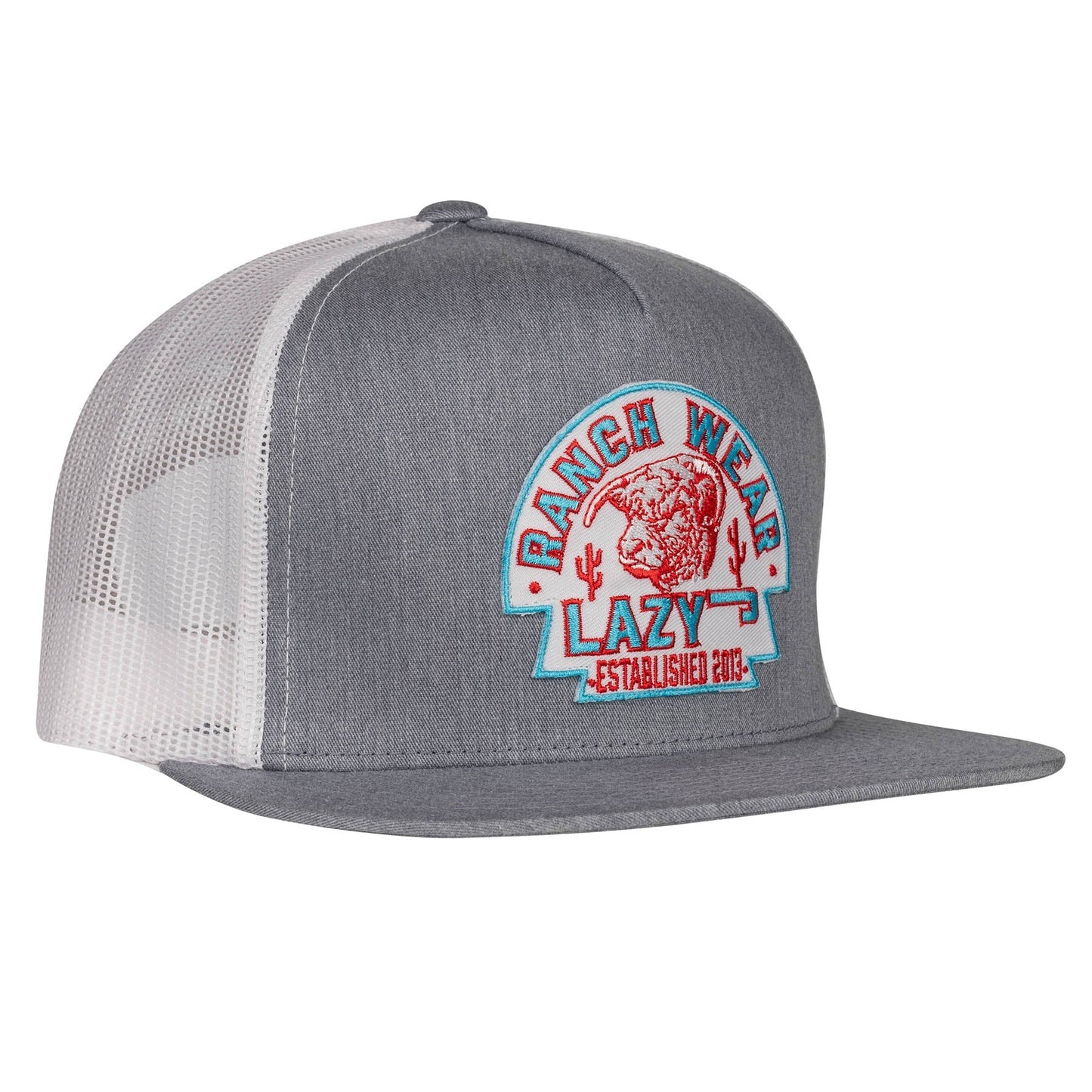 Lazy J Ranch Heather Grey & White Turquoise Arrowhead Classic Five Panel Trucker Hat-Lazy J Ranch Wear