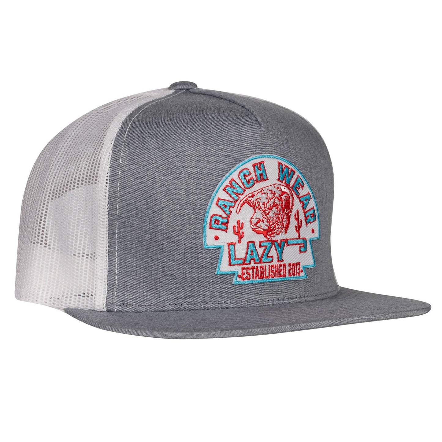 Lazy J Ranch Heather Grey & White Turquoise Arrowhead Classic Five Panel Trucker Hat-HTHWHT4AH