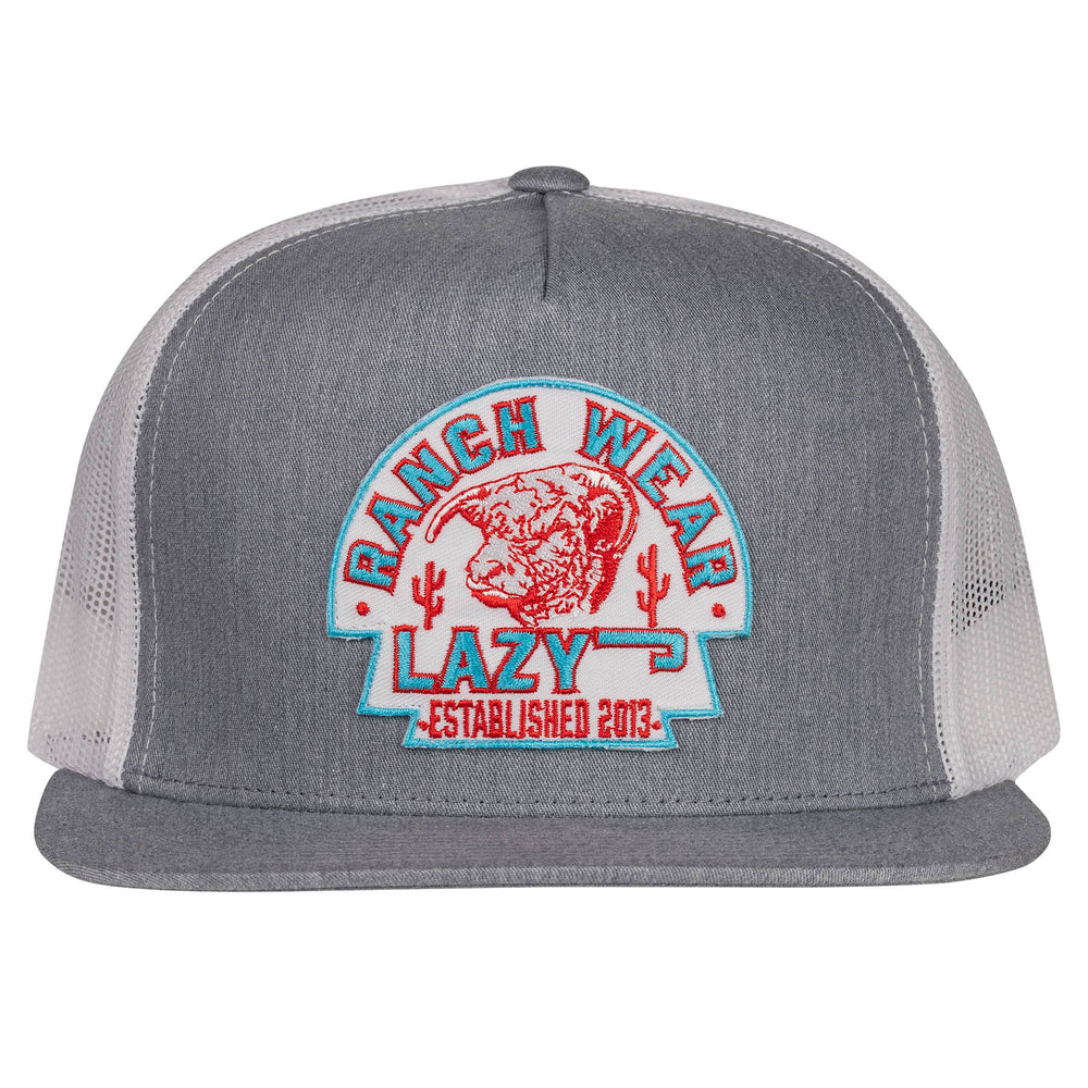 
                      
                        Lazy J Ranch Heather Grey & White Turquoise Arrowhead Classic Five Panel Trucker Hat-High Profile-HTHWHT4ARR
                      
                    