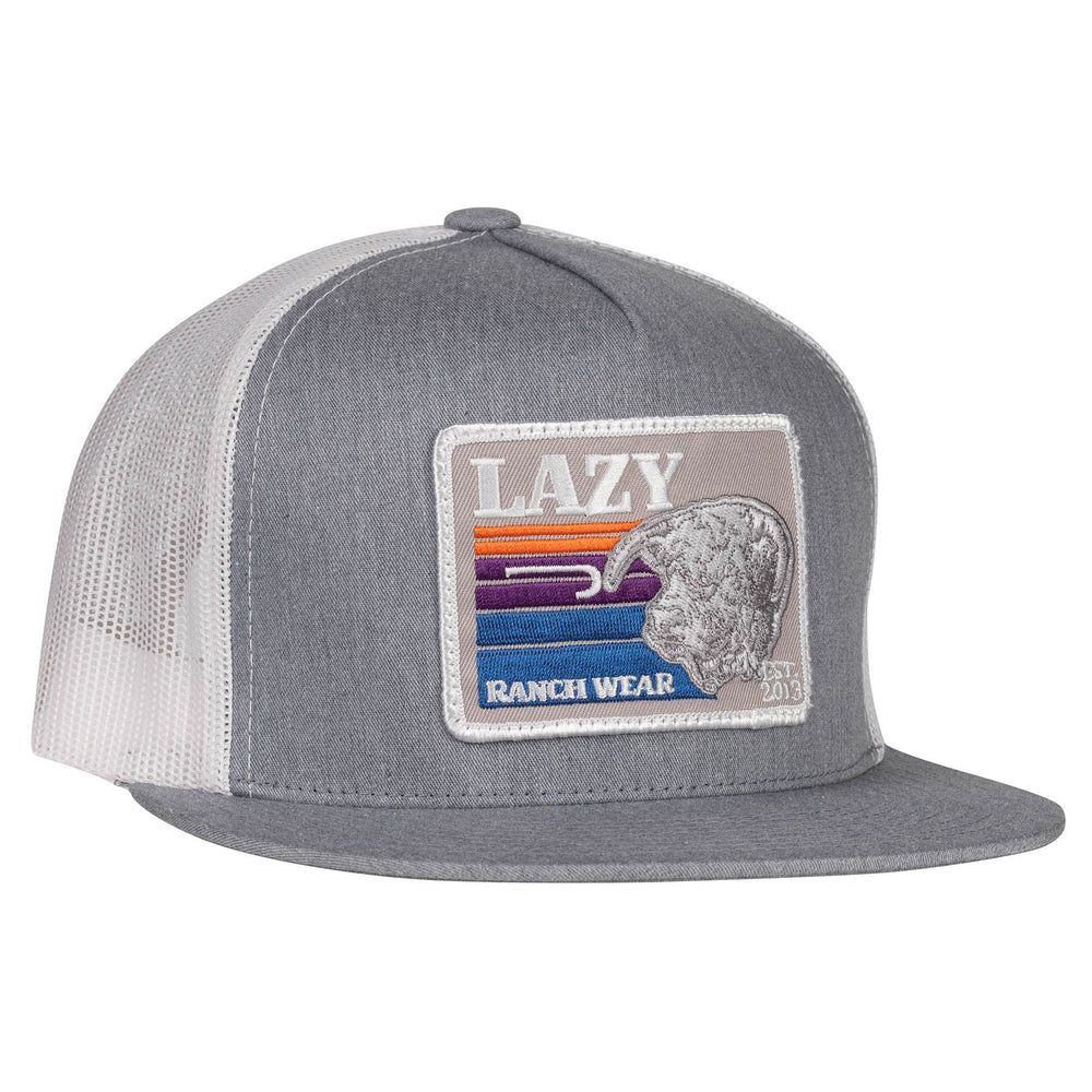 Lazy J Ranch Heather Grey & White Sunset Retro Classic Five Panel Trucker Hat-Lazy J Ranch Wear