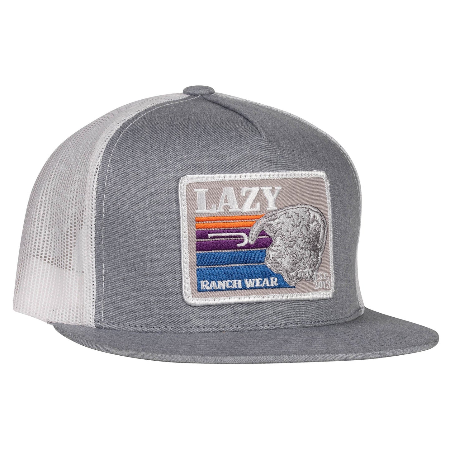 Lazy J Ranch Heather Grey & White Sunset Retro Classic Five Panel Trucker Hat-Lazy J Ranch Wear