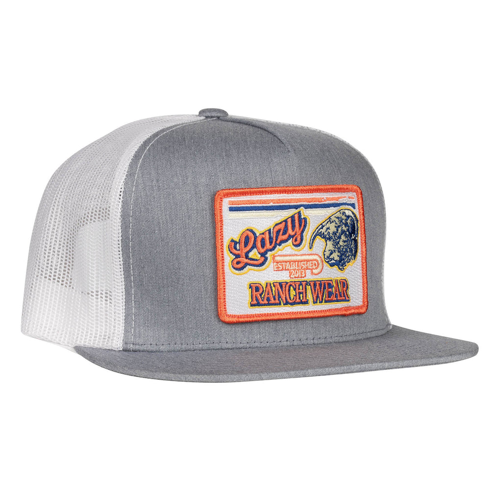 Lazy J Ranch Heather Grey & White Retro Hereford Classic Five Panel Trucker Hat-HTHWHT4RETRO