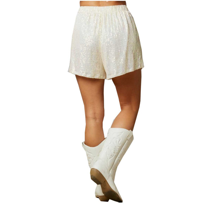 Fantastic Fawn Women's Loose Fit Sequin Shorts - Pearl