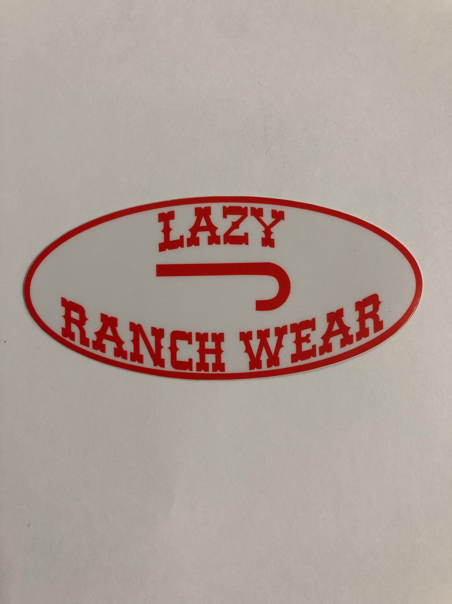 Lazy J Ranch Wear Red White Oval Logo Sticker