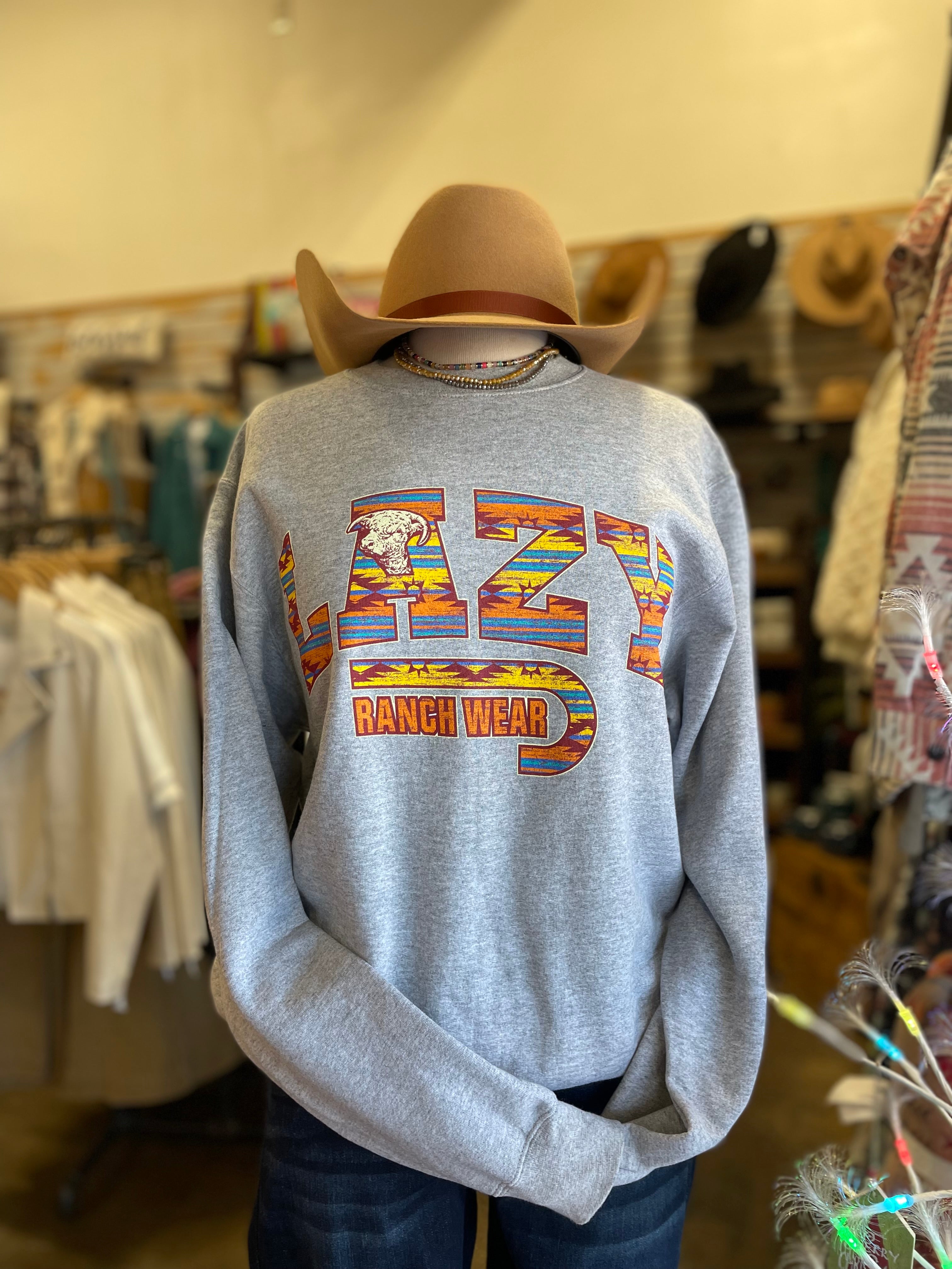 Lazy J Ranch Santa Fe Crew Neck Hoodie - Heather Grey – Lazy
