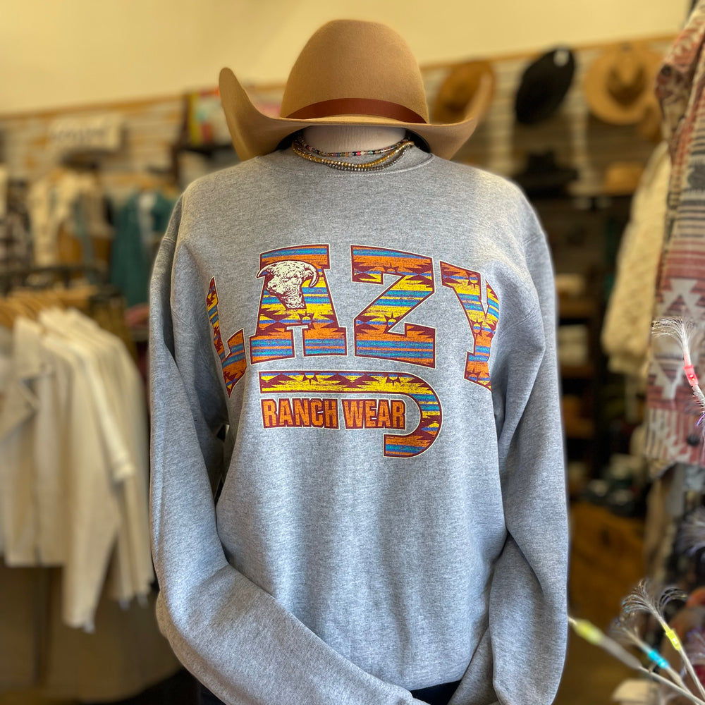 
                  
                    Lazy J Ranch Santa Fe Crew Neck Hoodie - Heather Grey-
                  
                