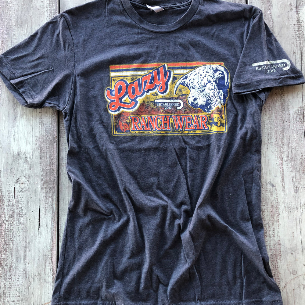 
                      
                        Lazy J Ranch Retro Ranchwear Short Sleeve T-Shirt - Grey-T-Shirts-
                      
                    