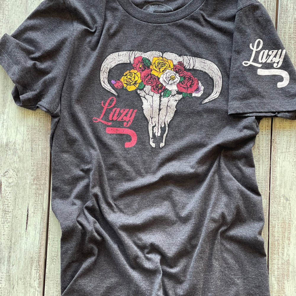 
                      
                        Lazy J Ranch Skull & Flowers T-Shirt - Grey
                      
                    