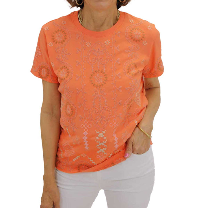 Johnny Was Women's Faye Crew Neck T-Shirt - Living Coral