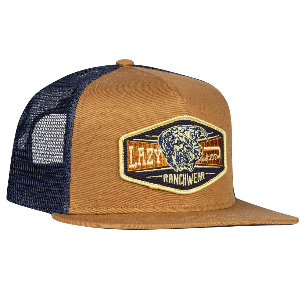 Lazy J Ranch Mustard & Navy Diamond Ranch Classic Five Panel Trucker Hat-High Profile-KHKNVY4WD