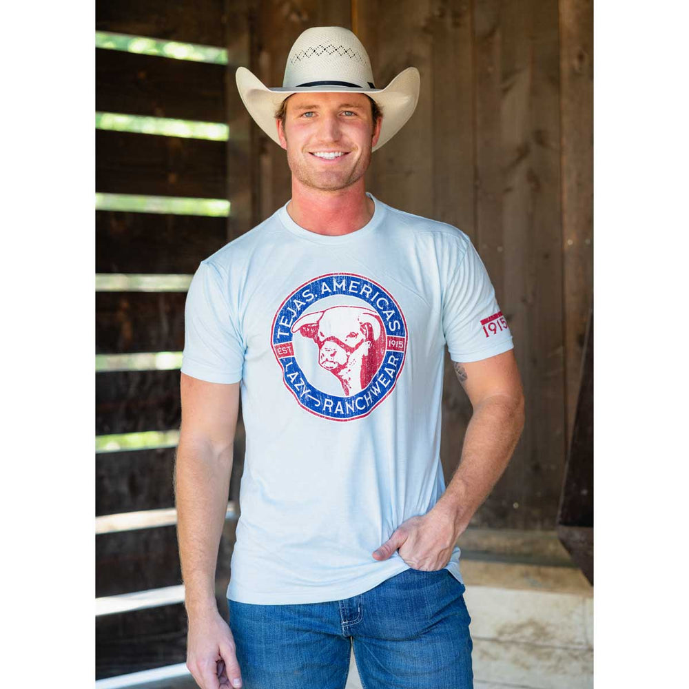 
                      
                        Lazy J Ranch Tejas Americas Short Sleeve T-Shirt -  Light Blue
                      
                    