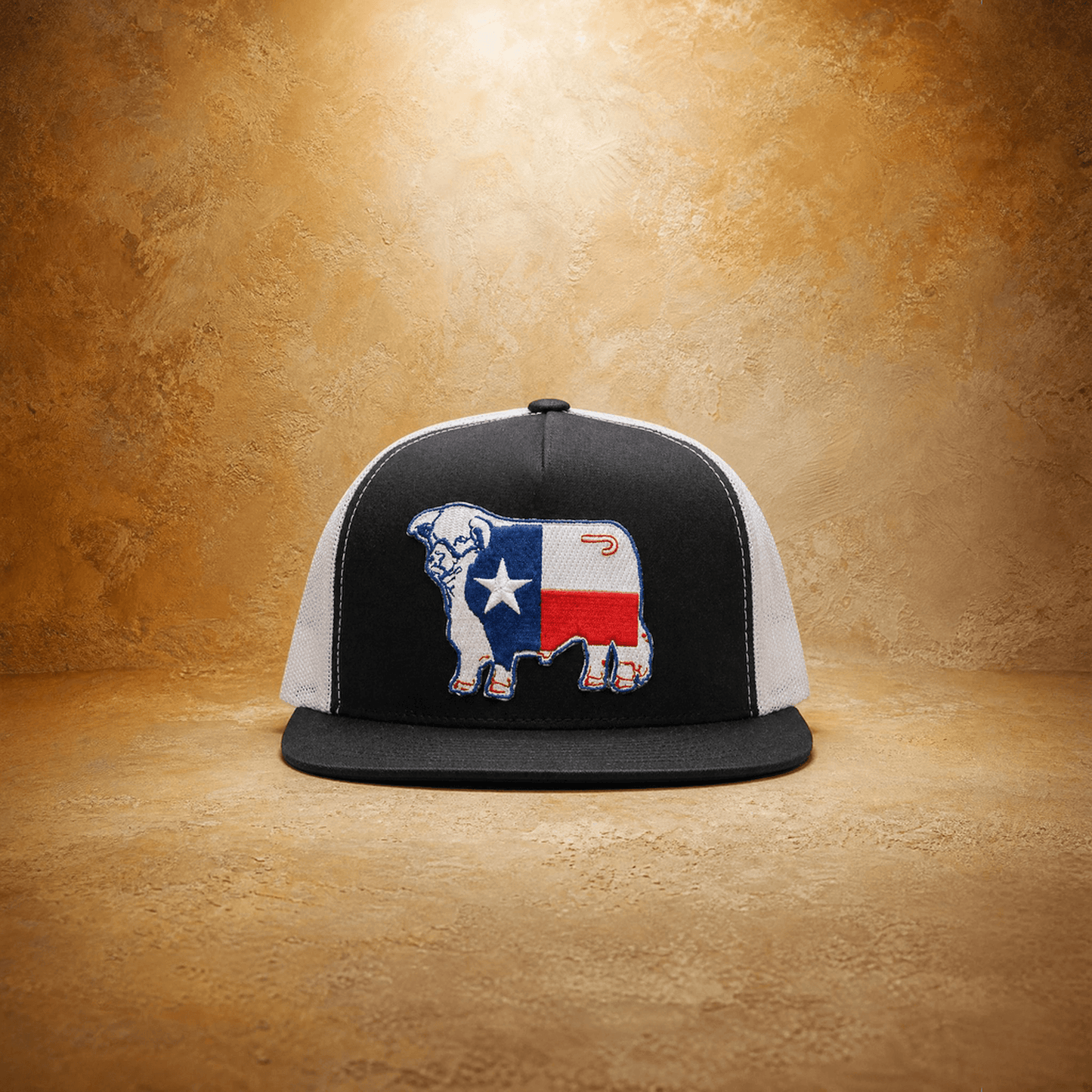 Lazy J Ranch Black & White Texas Bull Classic Five Panel Trucker Hat-