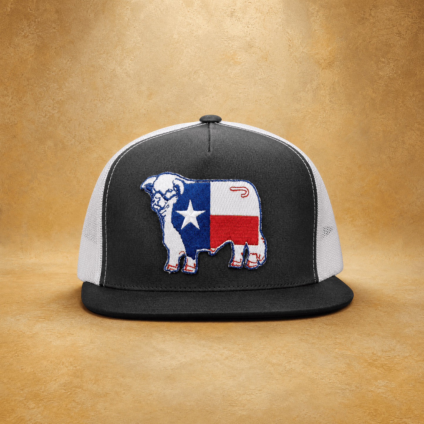 Lazy J Ranch Charcoal Grey & White Texas Flag Bull Classic Five Panel Trucker Hat-