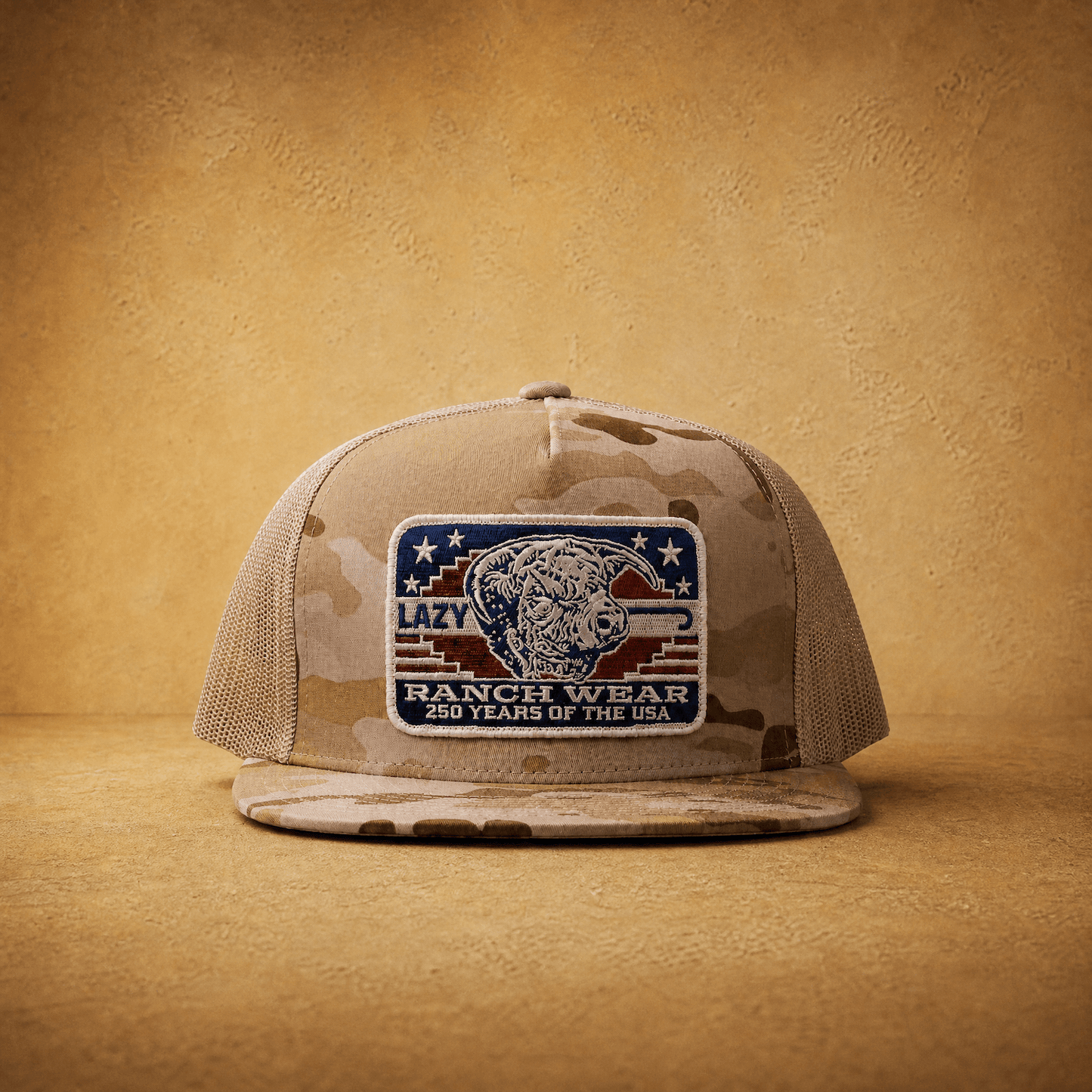 Lazy J Ranch Camo & Tan Freedom Classic Five Panel Trucker Hat-