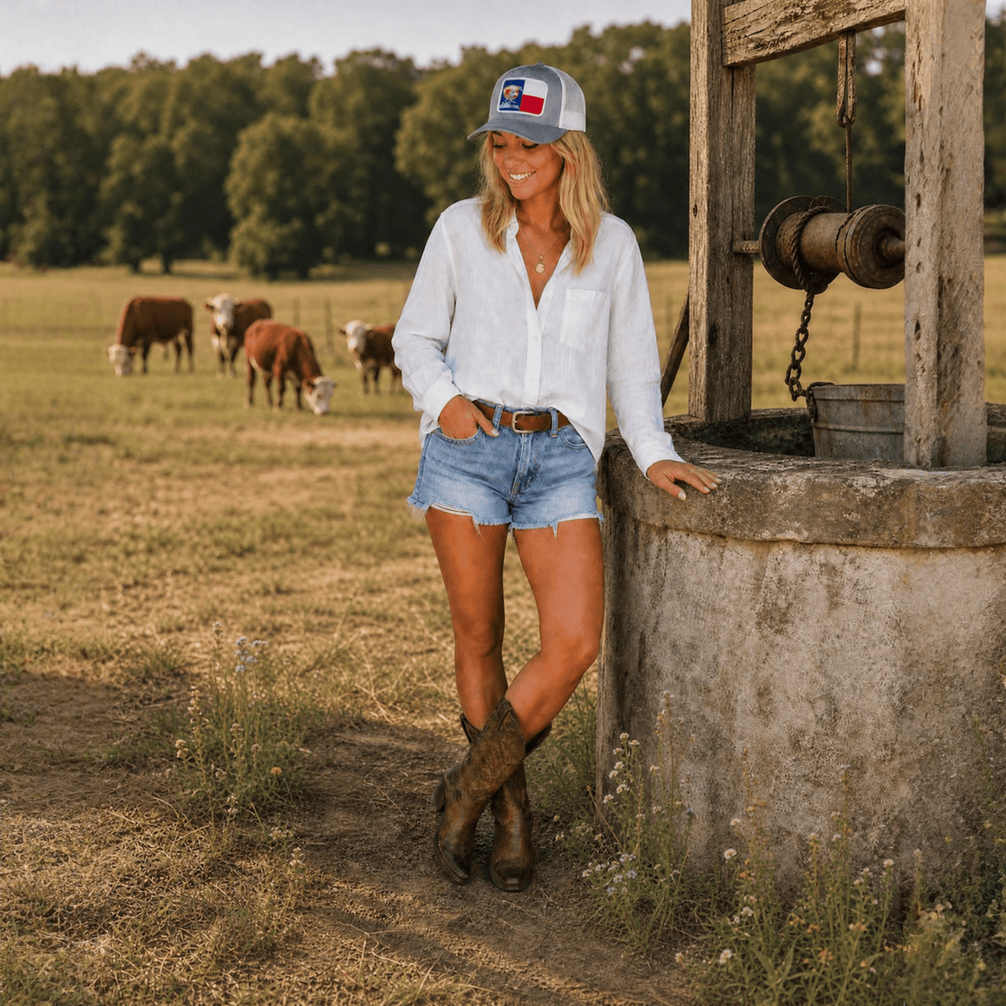 Lazy J Ranch Heather Grey & White Texas Elevation Mid Profile Trucker Hat-