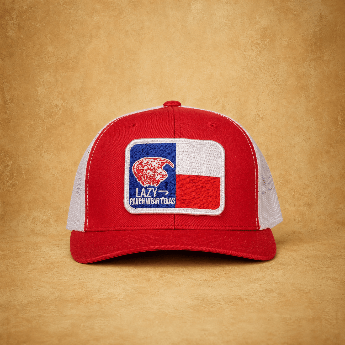 Lazy J Ranch Red & White Texas Elevation Mid Profile Trucker Hat-
