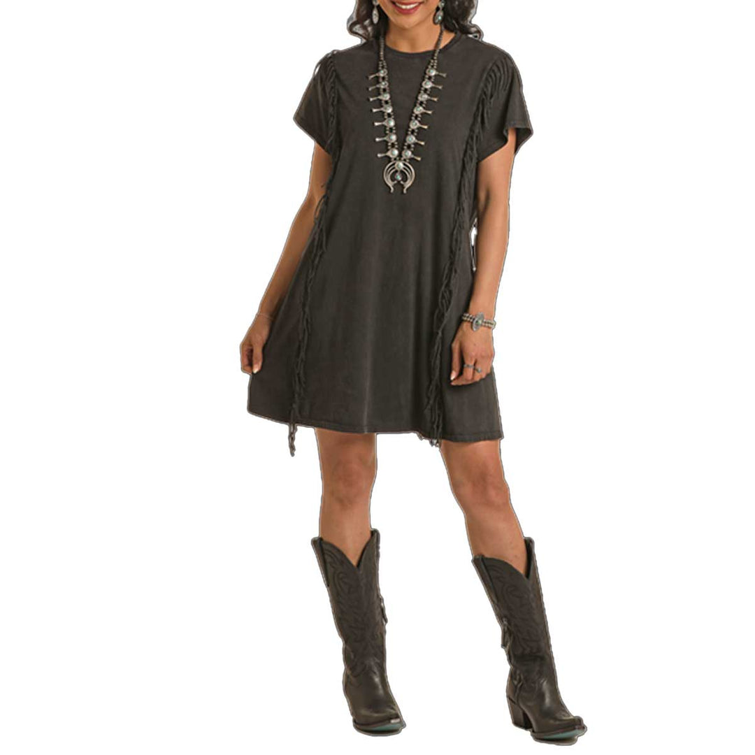 Panhandle Women's Fringed T-Shirt Mini Dress - Black