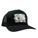 Lazy J Black Iron Horn Curved Bill Trucker Hat-