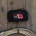 Lazy J Ranch Black Red Premium Ranch Rope Trucker Hat-