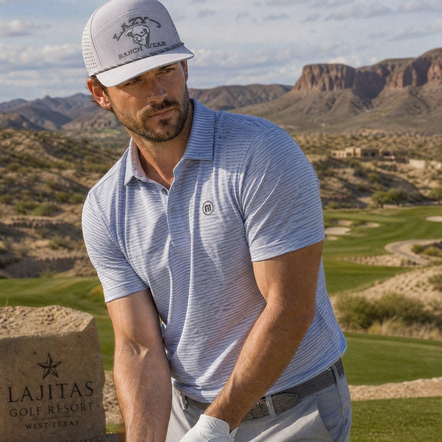 Lazy J Ranch Light Grey Show Time Embroidered Performance Rope Trucker Hat-