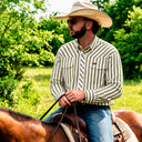 Lazy J Long Sleeve Performance Pearl Snap - Green Stripe-