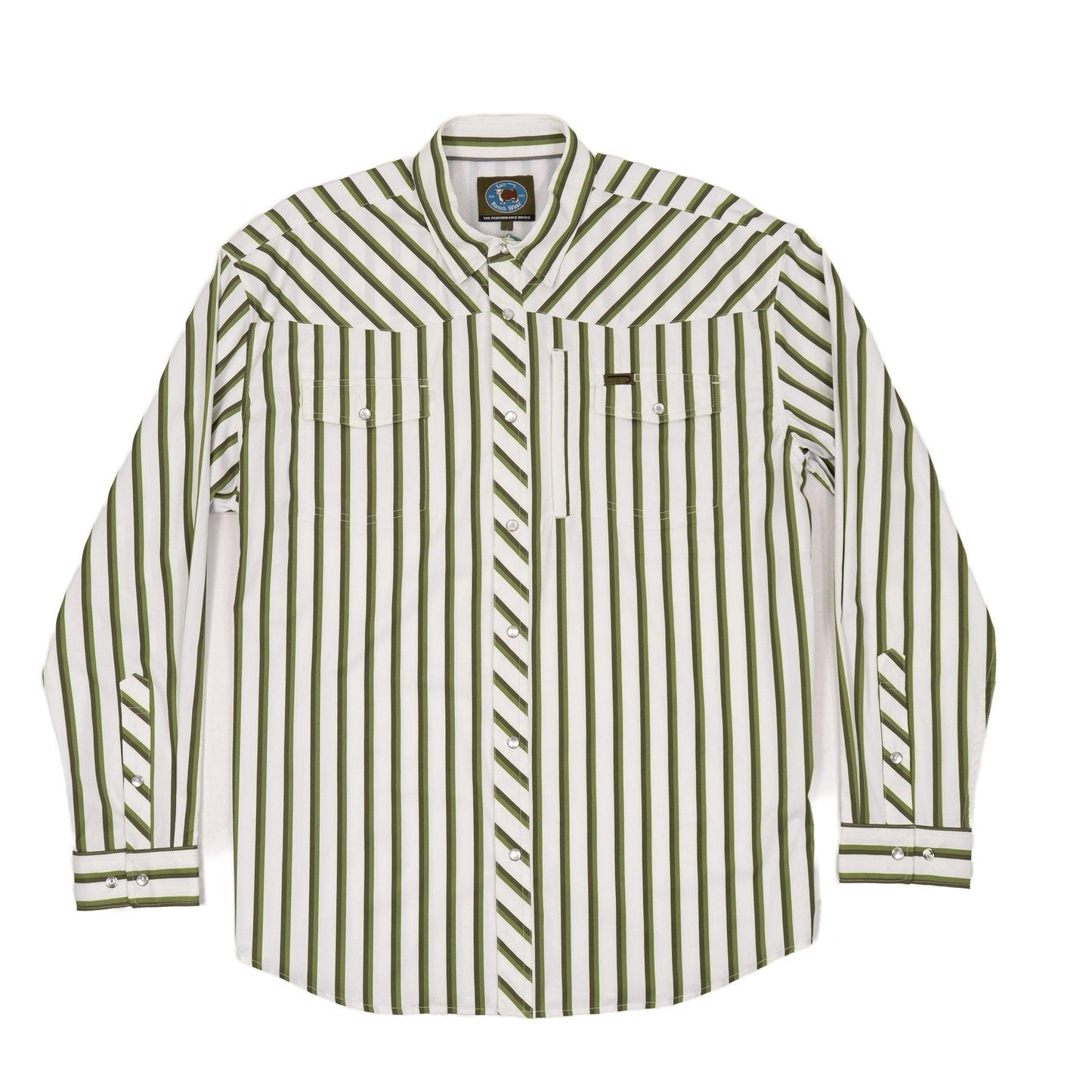 Lazy J Long Sleeve Performance Pearl Snap - Green Stripe-