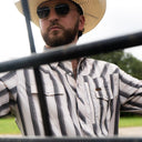 Lazy J Long Sleeve Performance Pearl Snap - Grey Stripe-
