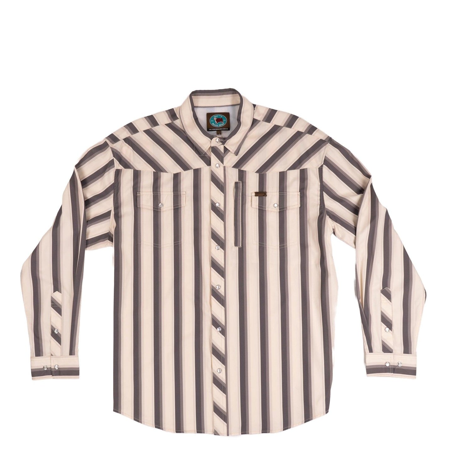 Lazy J Long Sleeve Performance Pearl Snap - Grey Stripe-