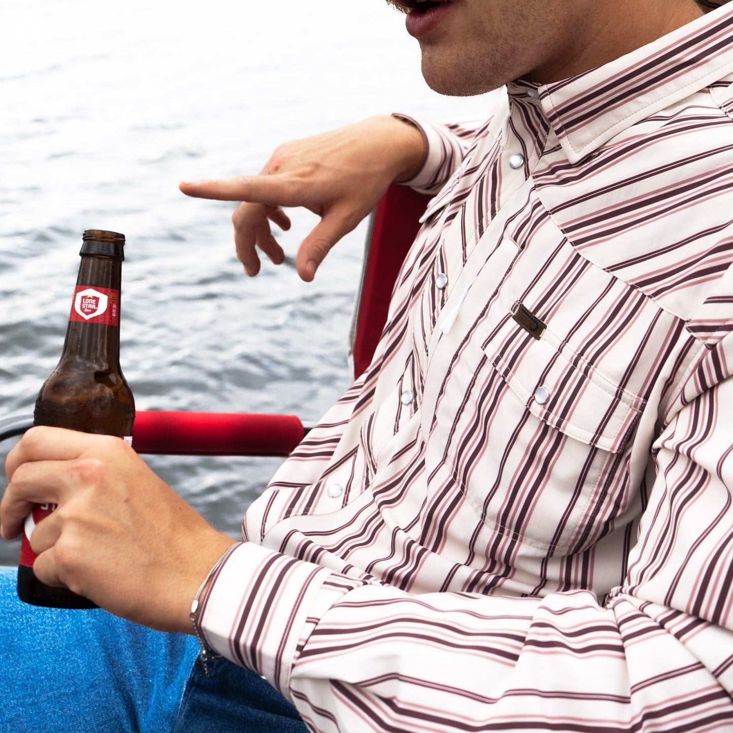 Lazy J Long Sleeve Performance Pearl Snap - Maroon Stripe-